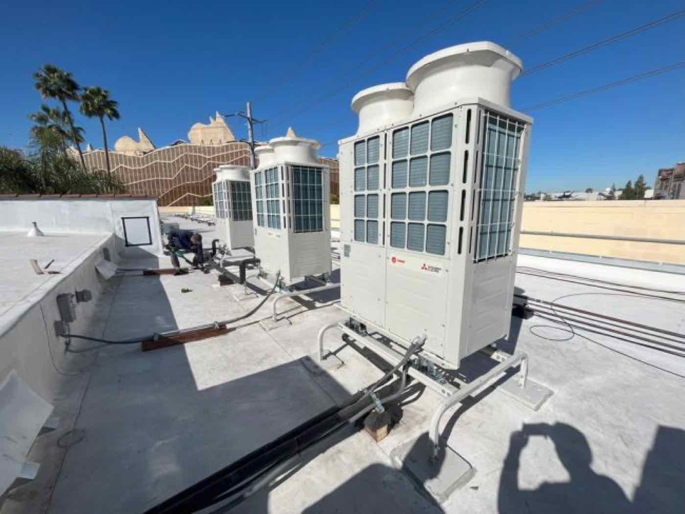 Commercial rooftop HVAC units.